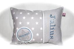 Cute Name Pillow in Grey Blue With Stars & Dots - thumbnail 1