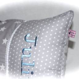 Cute Name Pillow in Grey Blue With Stars & Dots - thumbnail 3