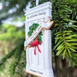 Personalised White Front Door With Banner Wreath Christmas Tree Decoration First 1st Xmas in Our New Home 2024 House Bauble Hanging Ornament - thumbnail 3