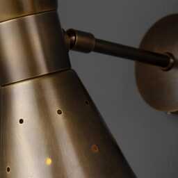 1950S Mid-Century Modern Perforated Brass Wall Sconce - Italian Patina Finish, Retro Cone Shade Light Fixture - thumbnail 3
