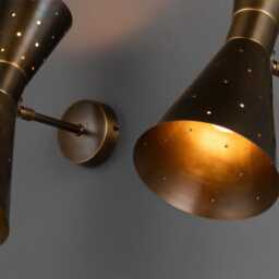 1950S Mid-Century Modern Perforated Brass Wall Sconce - Italian Patina Finish, Retro Cone Shade Light Fixture - thumbnail 2