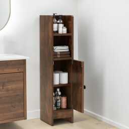 Narrow Corner Bathroom Storage Cabinet Modern Wood Organizer With Adjustable Shelves