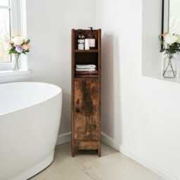 Narrow Corner Bathroom Storage Cabinet Modern Wood Organizer With Adjustable Shelves - thumbnail 2