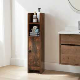 Narrow Corner Bathroom Storage Cabinet Modern Wood Organizer With Adjustable Shelves - thumbnail 3