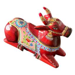 Hand Painted Wooden Nandi Figure Best To Decor Your Home Or Housewarming Gift Birthday Temple & Sitting Nandi Wooden - thumbnail 3