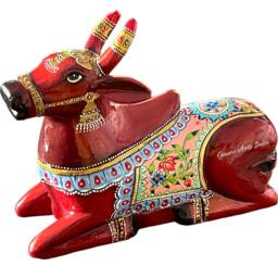 Hand Painted Wooden Nandi Figure Best To Decor Your Home Or Housewarming Gift Birthday Temple & Sitting Nandi Wooden - thumbnail 2