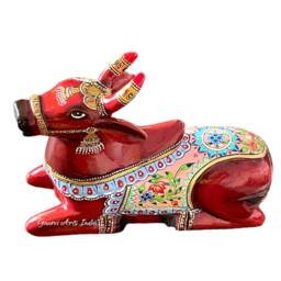 Hand Painted Wooden Nandi Figure Best To Decor Your Home Or Housewarming Gift Birthday Temple & Sitting Nandi Wooden - thumbnail 4