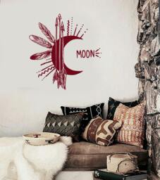 Wall Vinyl Decal Moon & Sun Night Sky Feather Stars Dreamcatcher Ethnic Drawing Modern Home Decor - #1267Di - thumbnail 1