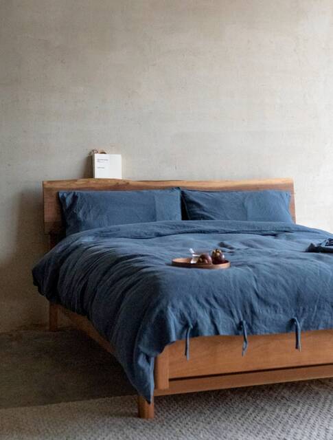 34 Colors Linen Bedding Set With Tie. Indigo King, Queen Duvet Cover, 3 Piece Washed Linen Bedding Set Includes 2 Pillowcases - image 1