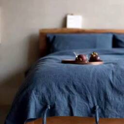 34 Colors Linen Bedding Set With Tie. Indigo King, Queen Duvet Cover, 3 Piece Washed Linen Bedding Set Includes 2 Pillowcases - thumbnail 2