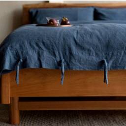 34 Colors Linen Bedding Set With Tie. Indigo King, Queen Duvet Cover, 3 Piece Washed Linen Bedding Set Includes 2 Pillowcases - thumbnail 3
