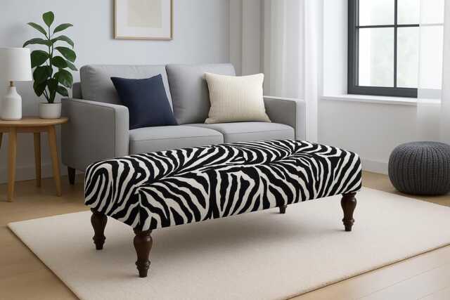 Handmade Zebra Print Footstool - Mahogany Legs Ottoman - 100x48x36cm - image 1