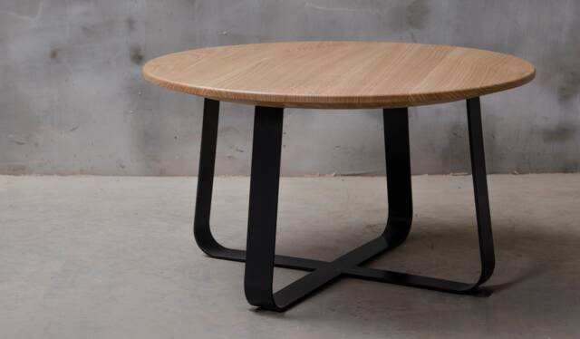 Round Oak Coffee Table With Black Steel Legs, Ligth Wood Industrial Table, Small Living Room Furniture - image 1