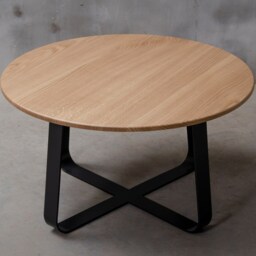 Round Oak Coffee Table With Black Steel Legs, Ligth Wood Industrial Table, Small Living Room Furniture - thumbnail 3