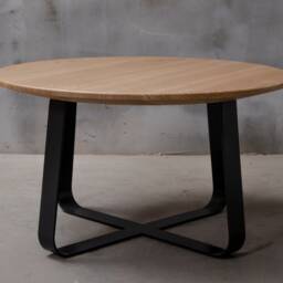 Round Oak Coffee Table With Black Steel Legs, Ligth Wood Industrial Table, Small Living Room Furniture - thumbnail 2
