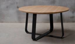 Round Oak Coffee Table With Black Steel Legs, Ligth Wood Industrial Table, Small Living Room Furniture