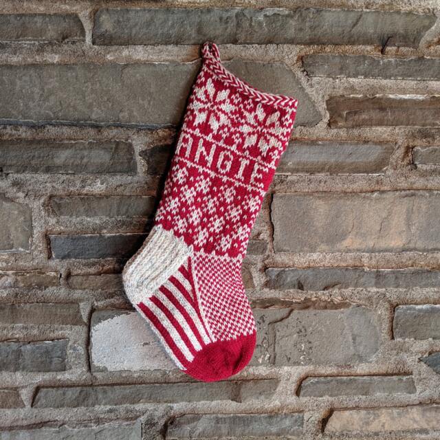 Poinsettia Christmas Stocking - Hand Knit, Fair Isle, Vintage Inspired Knit With The Wind - image 1