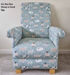 Handcrafted Baa Sheep Fabric Adult Armchair Denim Blue Nursery Accent Chair Patchwork Red Grey Lilac