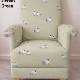 Handcrafted Baa Sheep Fabric Adult Armchair Denim Blue Nursery Accent Chair Patchwork Red Grey Lilac - thumbnail 3