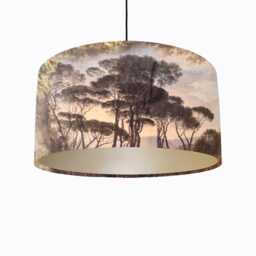 Romantic Trees Landscape Lampshade in Brown Velvet With Champagne Lining