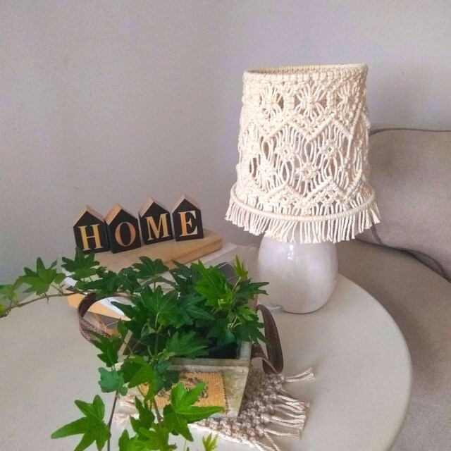Macrame Table Lamp, Bohemian Cotton Lampshade, Dimmable Nightstand Light - image 1