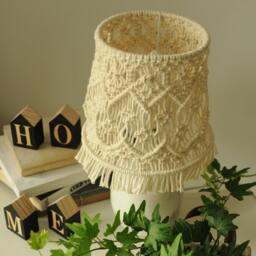 Macrame Table Lamp, Bohemian Cotton Lampshade, Dimmable Nightstand Light - thumbnail 3