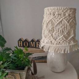 Macrame Table Lamp, Bohemian Cotton Lampshade, Dimmable Nightstand Light - thumbnail 4