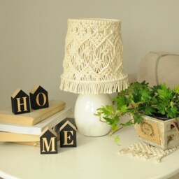 Macrame Table Lamp, Bohemian Cotton Lampshade, Dimmable Nightstand Light - thumbnail 2