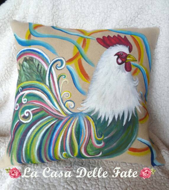 Hand-Painted Rooster, Farmhouse Pillow, Chicken Pillow, Easter Gift, Pillow Cover, Country Home Decor, Decorations, Rustic - image 1