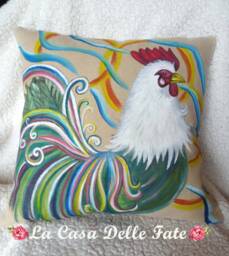 Hand-Painted Rooster, Farmhouse Pillow, Chicken Pillow, Easter Gift, Pillow Cover, Country Home Decor, Decorations, Rustic - thumbnail 1