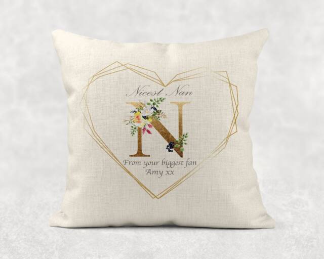 Personalised Floral Linen Cushion Nan/Gran Birthday Gift - image 1