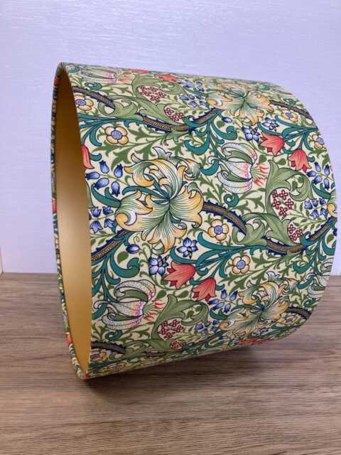William Morris Golden Lily Lampshade, Green Gold & Red Fabric, Made To Order in Various Linings Sizes - image 1
