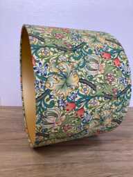 William Morris Golden Lily Lampshade, Green Gold & Red Fabric, Made To Order in Various Linings Sizes - thumbnail 1