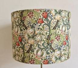 William Morris Golden Lily Lampshade, Green Gold & Red Fabric, Made To Order in Various Linings Sizes - thumbnail 3
