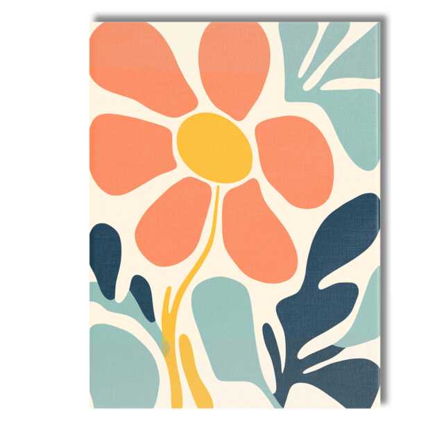Contemporary Abstract Flower With Organic Leaves Scandinavian Style Canvas Wall Art Print Decor Picture Ready To Hang - image 1