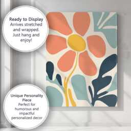 Contemporary Abstract Flower With Organic Leaves Scandinavian Style Canvas Wall Art Print Decor Picture Ready To Hang - thumbnail 3