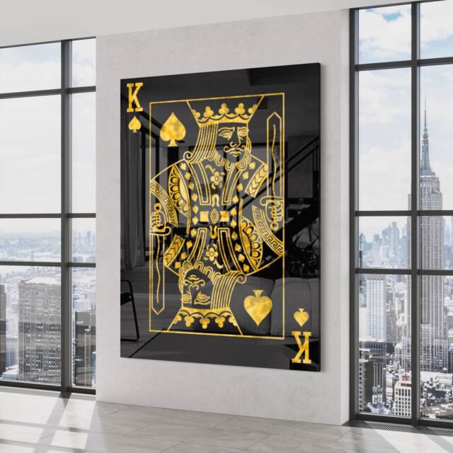 King Of Spades Acrylic Glass Art - Black & Gold Poker Decor - image 1