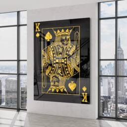 King Of Spades Acrylic Glass Art - Black & Gold Poker Decor - thumbnail 1