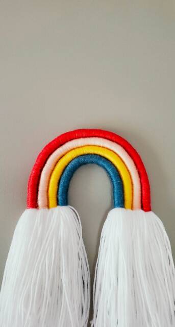 Medium Bright Colored Rainbow Fiber Macrame Wall Hanging/Yarn Sculpture Perfect For Nursery - image 1