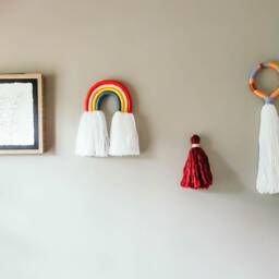 Medium Bright Colored Rainbow Fiber Macrame Wall Hanging/Yarn Sculpture Perfect For Nursery - thumbnail 4
