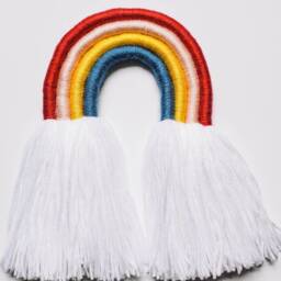 Medium Bright Colored Rainbow Fiber Macrame Wall Hanging/Yarn Sculpture Perfect For Nursery - thumbnail 2