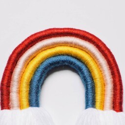 Medium Bright Colored Rainbow Fiber Macrame Wall Hanging/Yarn Sculpture Perfect For Nursery - thumbnail 3