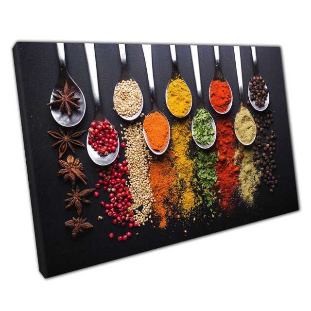 Vibrant Herbs & Spices Kitchen Canvas Culinary Photography Wall Art For Home & Restaurant Decor - image 1