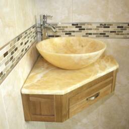 Bathroom Vanity Unit Oak Corner Wash Stand Onyx & Basin 501Wgo025Go - thumbnail 3