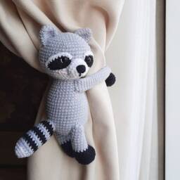 Raccoon Curtain Tie Back Animal Backs Holder Raccoon Nursery Decor Neutral - thumbnail 3