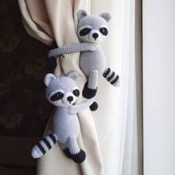 Raccoon Curtain Tie Back Animal Backs Holder Raccoon Nursery Decor Neutral - thumbnail 2