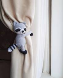 Raccoon Curtain Tie Back Animal Backs Holder Raccoon Nursery Decor Neutral
