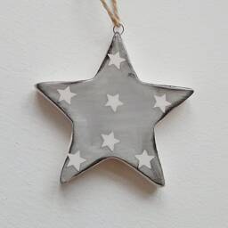 Grey Ceramic Hanging Star Decoration - The Home & Hearts Shop Rustic Wall Decor Shabby Wedding Gift Christmas - thumbnail 1