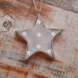 Grey Ceramic Hanging Star Decoration - The Home & Hearts Shop Rustic Wall Decor Shabby Wedding Gift Christmas - thumbnail 3