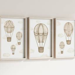 Baby Nursery Air Balloon Cloud Prints - A4 Or A3 Size Stars Boy Girl Wall Art Unisex Neutral Beige Natural Boho - thumbnail 2